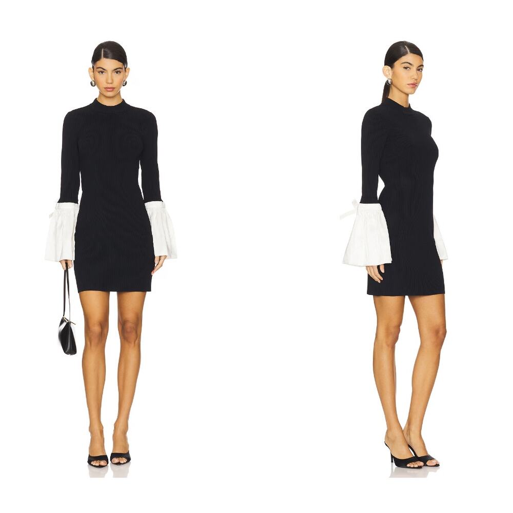 SIMKHAI Agathea Bell Sleeve Knit Combo Mini Dress in Black Multi